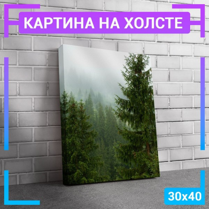 Картина интерьерная на холсте "Туман над хвойным лесом" Картина интерьерная на холсте "Туман над хвойным лесом"