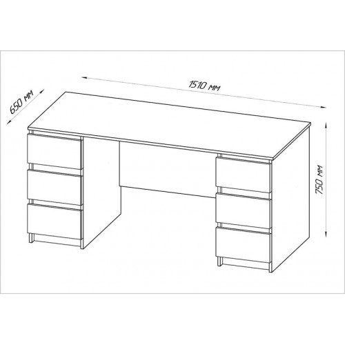 КАСТОР стол письменный 6 ящиков 151х65